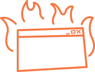 orange line art of browser on fire