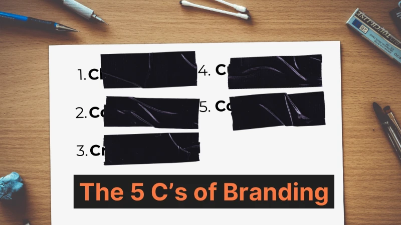 Work desk with a piece of paper and black tape covering a numbered list of 5 words starting with the letter C