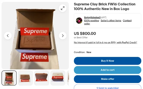 Supreme clay brick selling on ebay for $800
