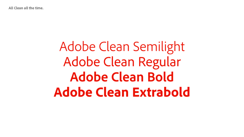 Adobe Clean font, colored red, in 4 different weights