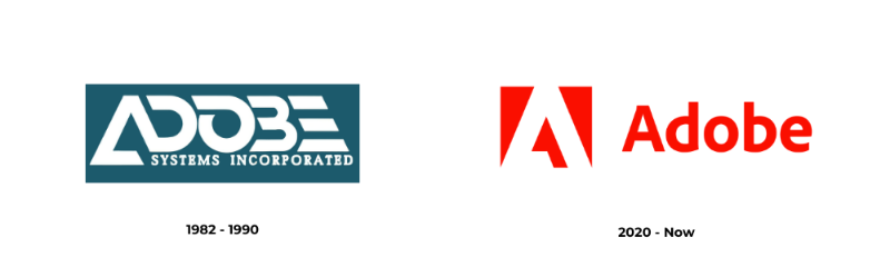 Adobe's 1982 logo next to 2020 logo