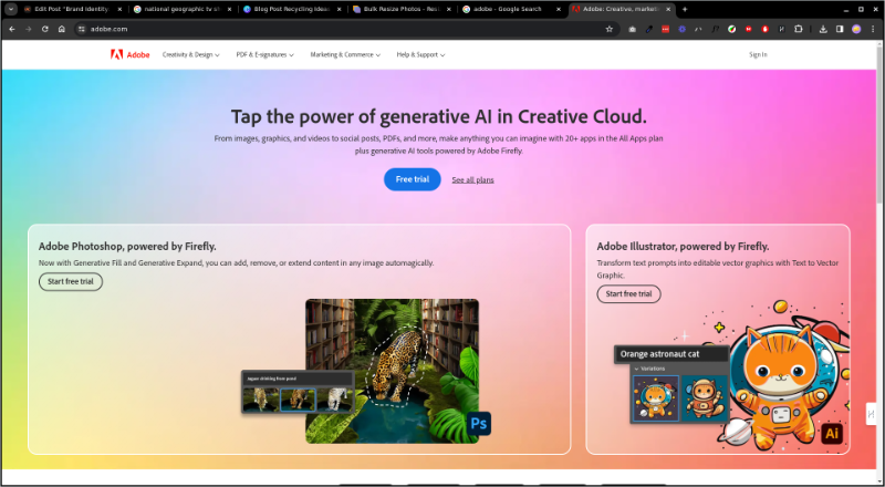 Adobe's homepage hero section