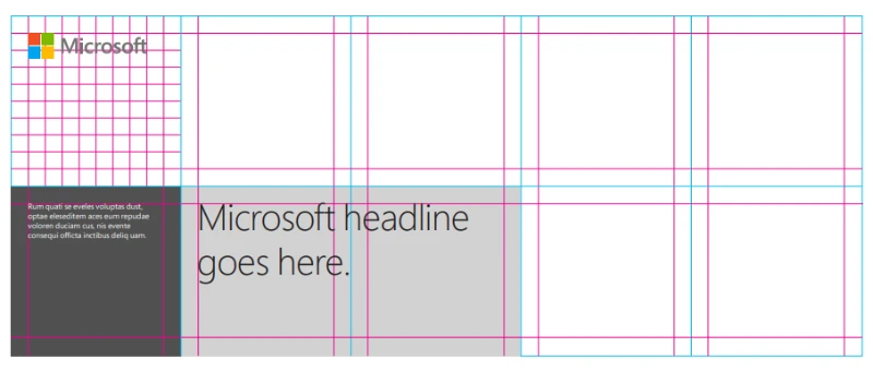 Microsoft's branding content tiles and grid system examples