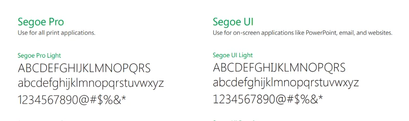 Microsoft typefaces Segoe Pro and Segoe UI