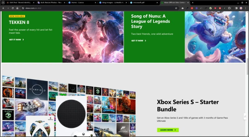 xbox website showing how microsoft uses the content tiles and grid on their website