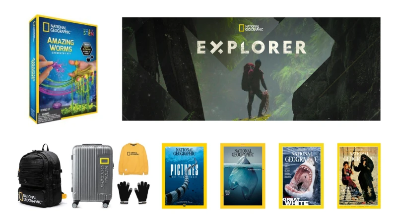 branded clothing, merch, magazines and TV show from the National Geographic brand