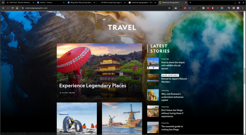Travel section of National Geographic website